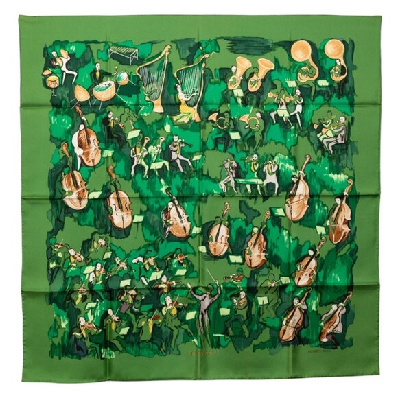 HERMES Green Silk Scarf - Picture 1 of 9